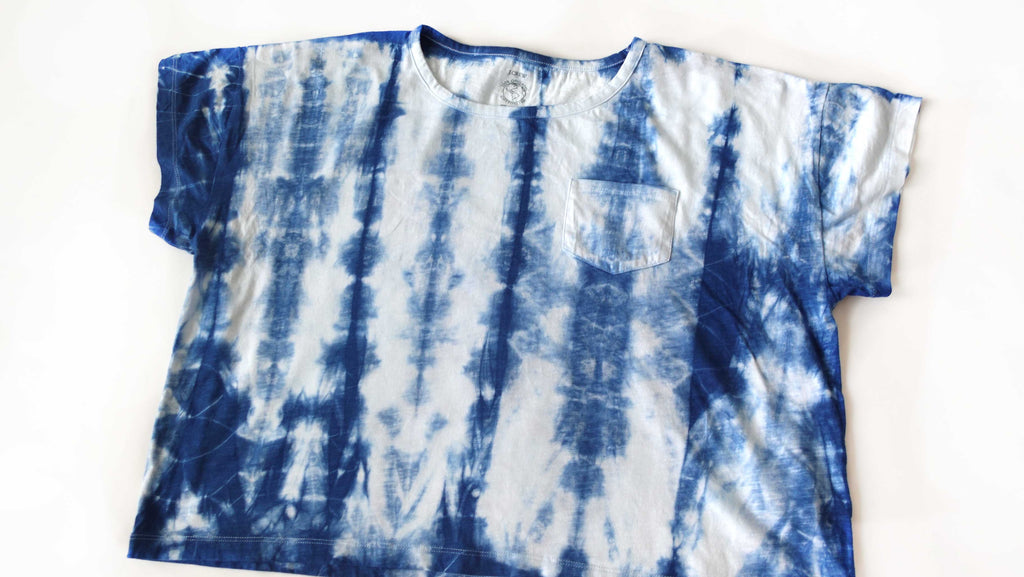 Shibori Indigo Tie Dye Cropped Tshirt Size XL Free Shipping