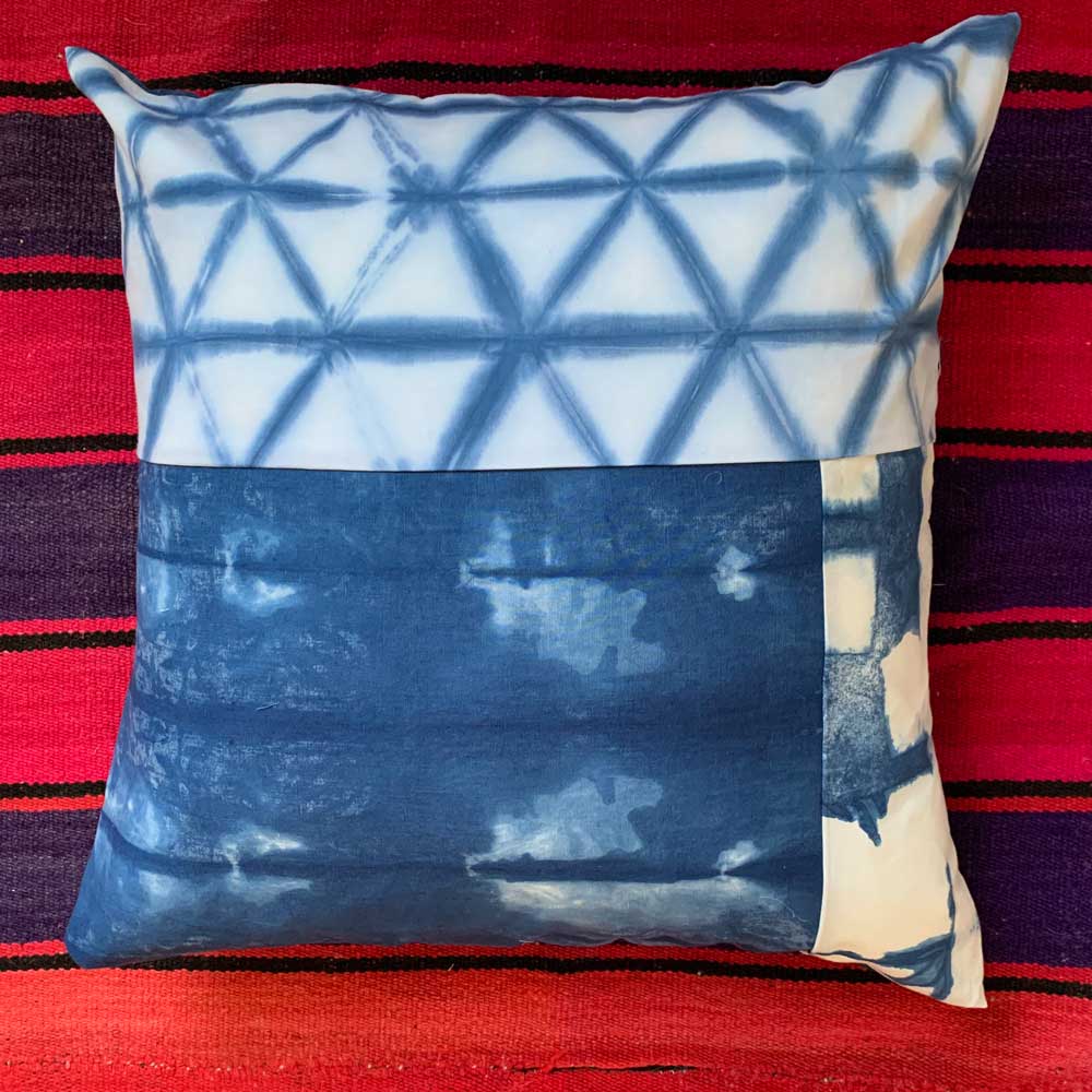 quilted pillow indigo tie dye shibori 