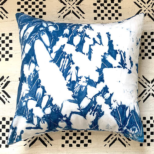 indigo tie dye shibori pillow arashi pattern