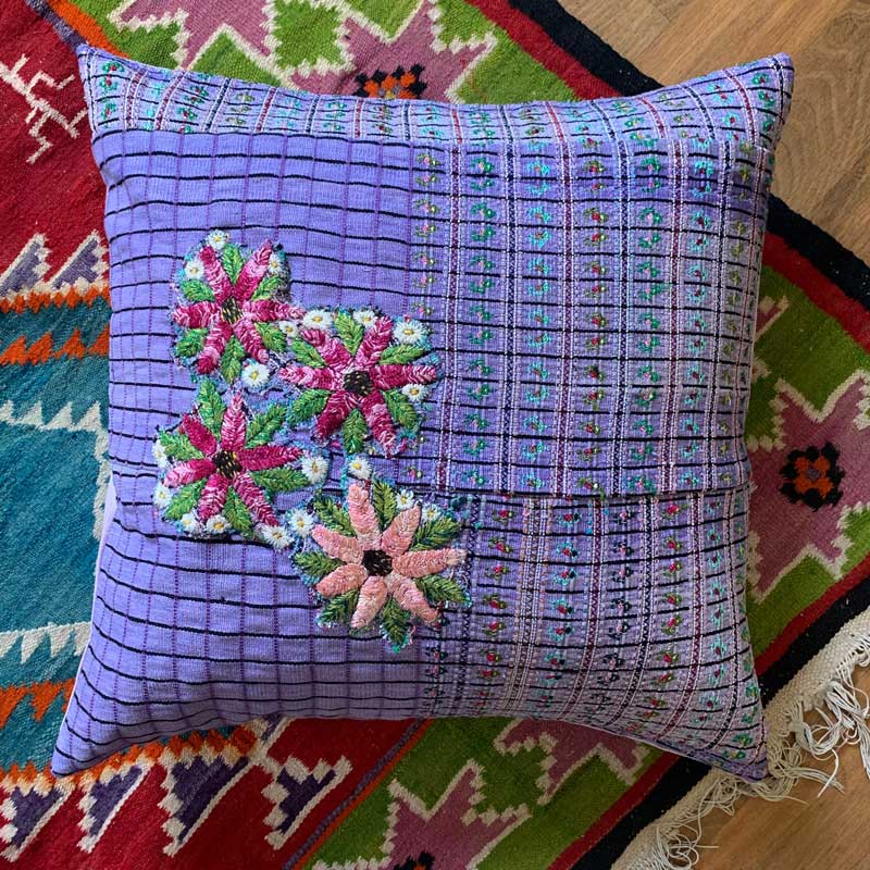 huipil embroidered pillow
