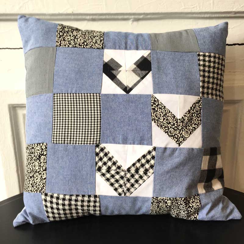 farmhouse chevron denim patchwork pillow